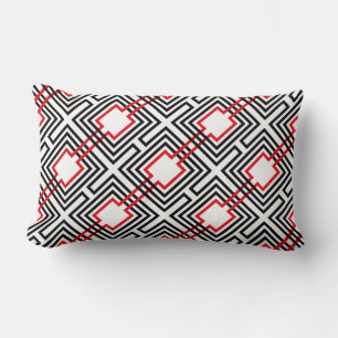 Coussin Rectangle Géométrique rouge et blanc noir