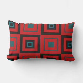 Coussin Rectangle géométrique rouge, noir et turquoise
