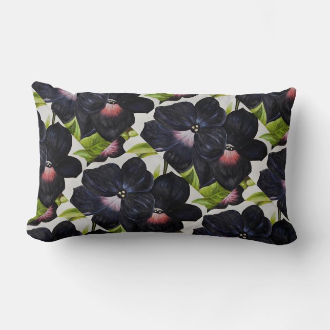 Coussin Rectangle Georgia O'Keefe 1925 Pétunias noir et pourpre (Recto)