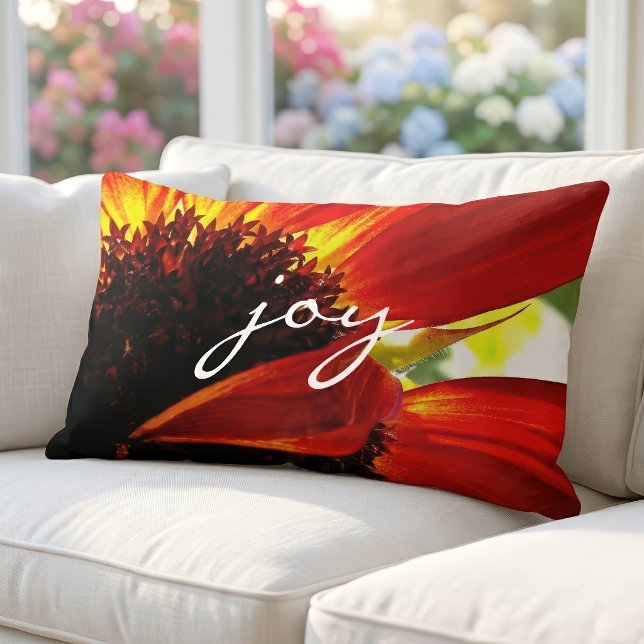 Coussin Rectangle Gerbéra Daisy Orange Rouge Photo Joie Script Moder (Créateur téléchargé)