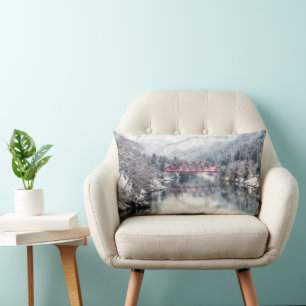 Coussin Rectangle Glace et neige Pont rouge en hiver, Japon