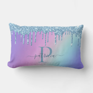 Coussin Rectangle Glam Bleu Paillettes Elegant Monogramme