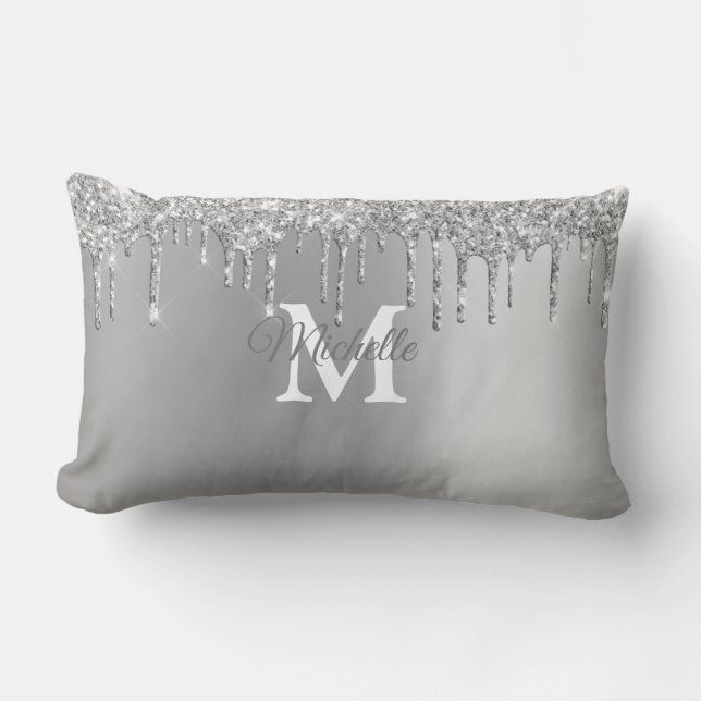 Coussin Rectangle Glam et Parties scintillant en argent Monogramme p (Recto)