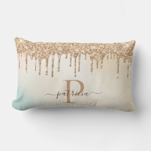 Coussin Rectangle Glam Or Paillettes Gouttes Élégant Monogramme