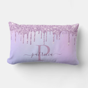 Coussin Rectangle Glamour Monogramme aux Gouttes de Paillettes Viole
