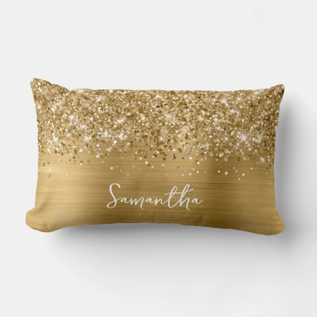 Coussin Rectangle Glittery Gold Glam Nom du script (Recto)