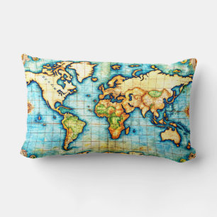 Coussin Rectangle Globe Antique Carte Terre World Atlas Lumbar Couss