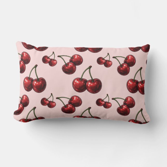 Coussin Rectangle Glossy rouge cerises rose crème (Recto)
