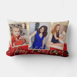 Coussin Rectangle Gold Red Poinsettia Joyeux Noël 3 Photos Jeter
