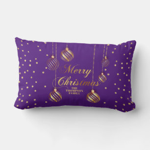 Coussin Rectangle Gold Script Confetti Royal Purple Famille Noël