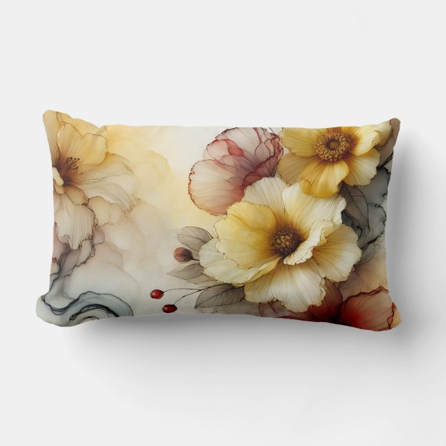 Coussin Rectangle "Golden Bloom Elegance : Abstrait Floral Serenity" (Recto)