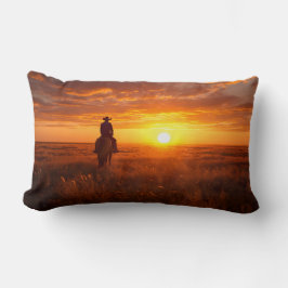 Coussin Rectangle Golden Prairie Cowboy Sunset Farmhouse Art