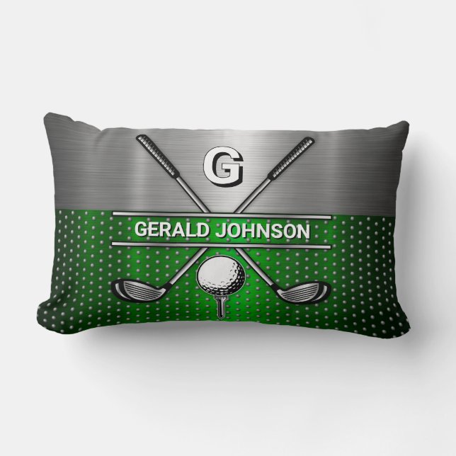 Coussin Rectangle Golf Monogram Vert Métallisé et Argent (Recto)