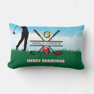 Coussin Rectangle Golfer Customisé Noël Monogramme Design