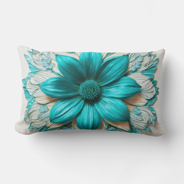 Coussin Rectangle Grande Beauté de Fleur Turquoise" (Recto)