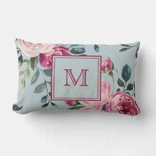Coussin Rectangle Grandmillennial Rose Poussiéreuse Florale Monogram