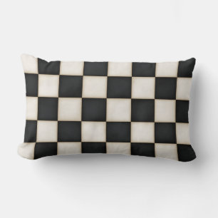 Coussin Rectangle Grands chèques noirs et blancs anciens
