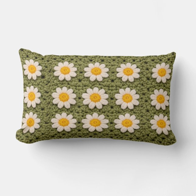 Coussin Rectangle Granny Daisy Aestethic Croche Pattern Floral Retro (Recto)