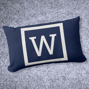 Coussin Rectangle Graphique Monogramme Prépa Moderne Bleu Nuit