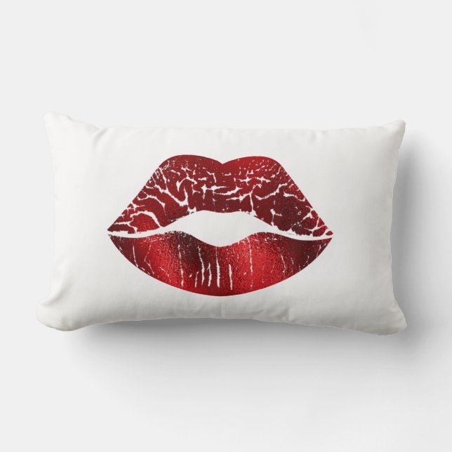 Coussin Rectangle Gras Lèvres rouges à huile sur blanc Moderne Simpl (Recto)