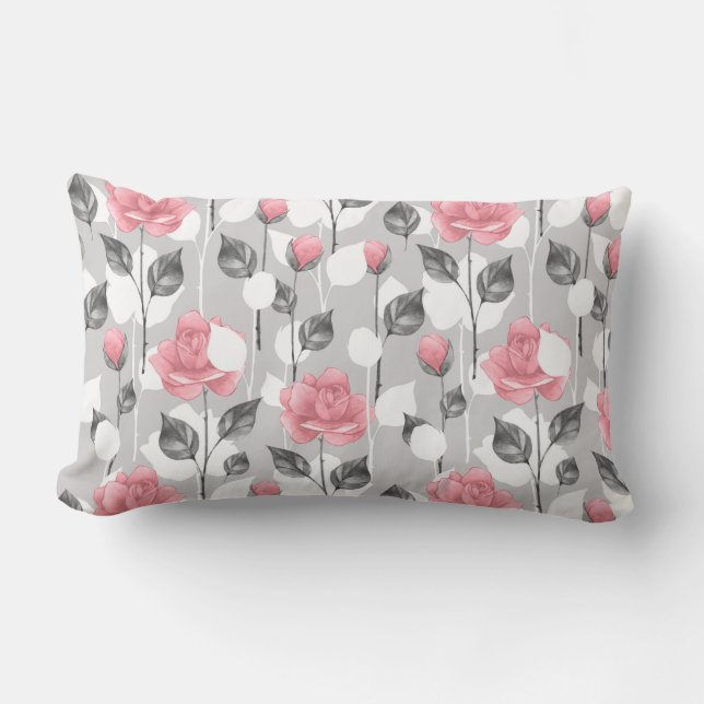Coussin Rectangle Gray and pink. Floral (Recto)