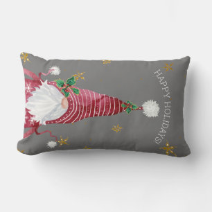 Coussin Rectangle Gray rouge Noël Gnome Aquarelle Holly Star