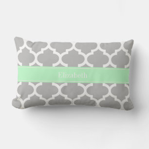 Coussin Rectangle Gray White Moroccan #5 Mint Name Monogram