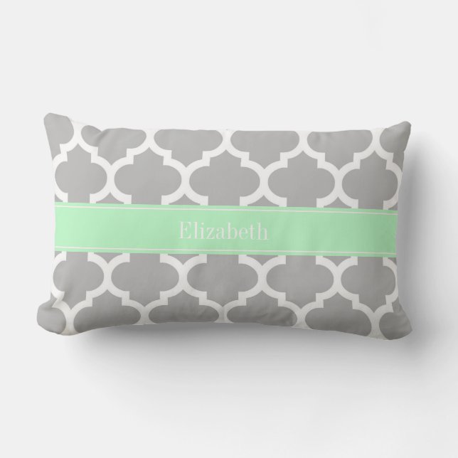 Coussin Rectangle Gray White Moroccan #5 Mint Name Monogram (Recto)