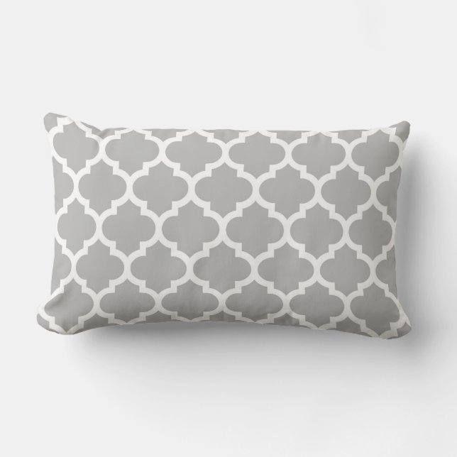 Coussin Rectangle Gray White Moroccan Quatrefoil Pattern #5 (Recto)