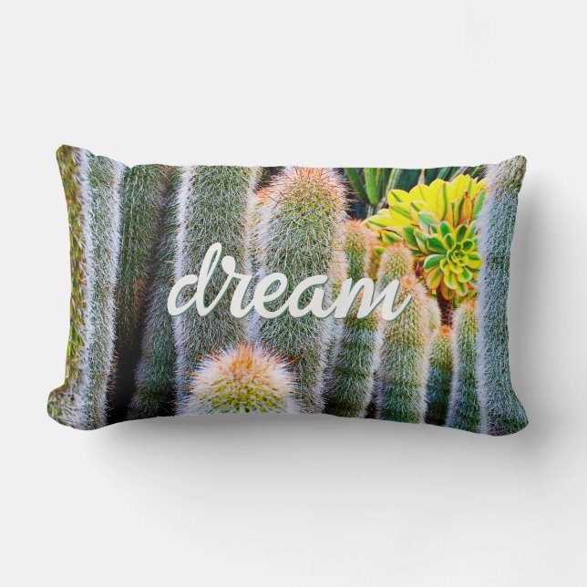 Coussin Rectangle Green Fuzzy Cactus Photo Dream Citation Script Bol (Recto)