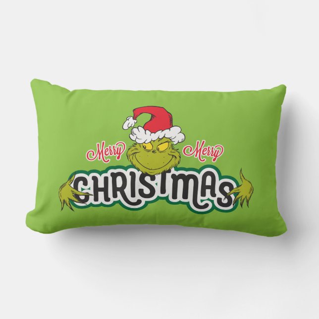 Coussin Rectangle Grinch Classique | Joyeux Joyeux Noël (Recto)