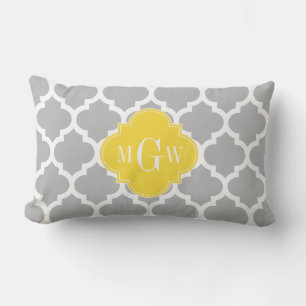 Coussin Rectangle Gris Blanc Marocain #5 Ananas 3 Monogramme Initial