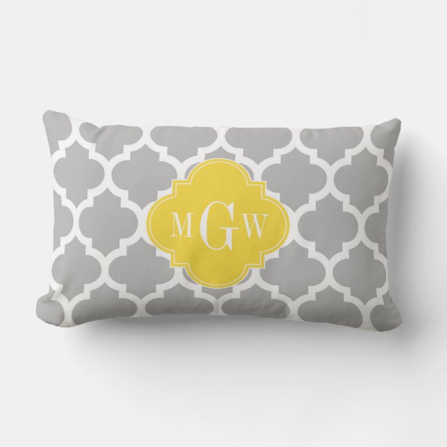 Coussin Rectangle Gris Blanc Marocain #5 Ananas 3 Monogramme Initial (Recto)