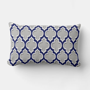 Coussin Rectangle Gris, bleu marine, blanc Quatrefoil marocain #4DS