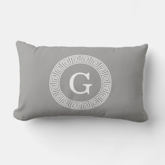 Coussin Rectangle Gris foncé blanc clé grecque cadre Rnd initial Mon