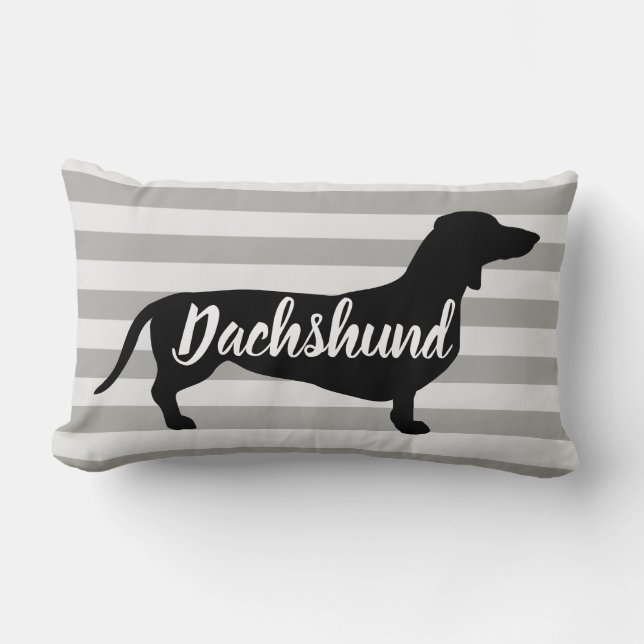 Coussin Rectangle Gris moderne Gris Gris Dachshund Chien (Recto)