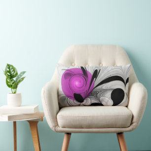 Coussin Rectangle Gris Noir Abstrait Avec Art Fractal Magenta