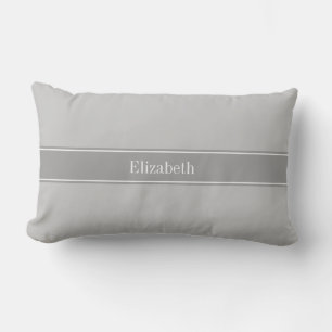 Coussin Rectangle Gris Uni, Monogramme avec Ruban Gris Foncé