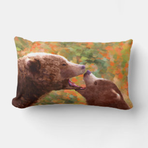 Coussin Rectangle Grizzly Bear Mom and Cub Painting - Wildlife Art