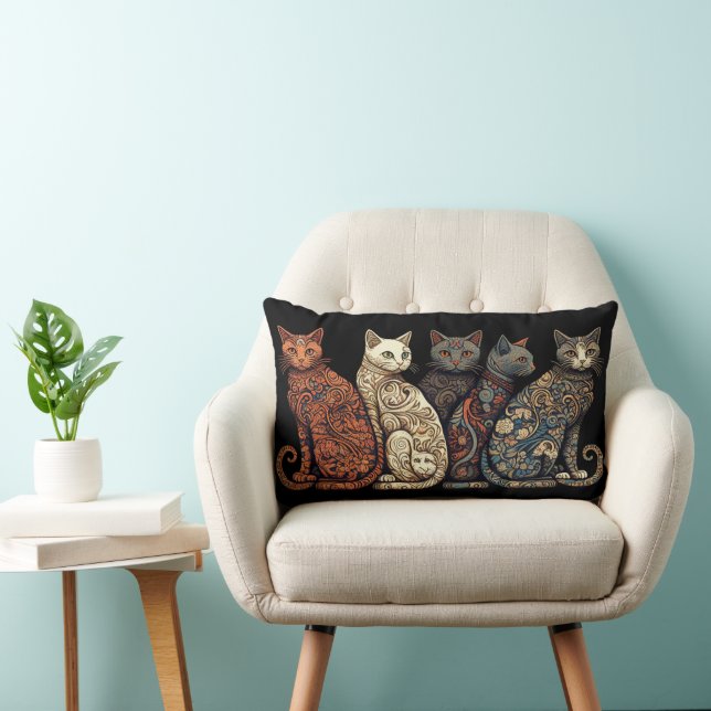 Coussin Rectangle Groupe de chats en papier peint victorien (Chaise)