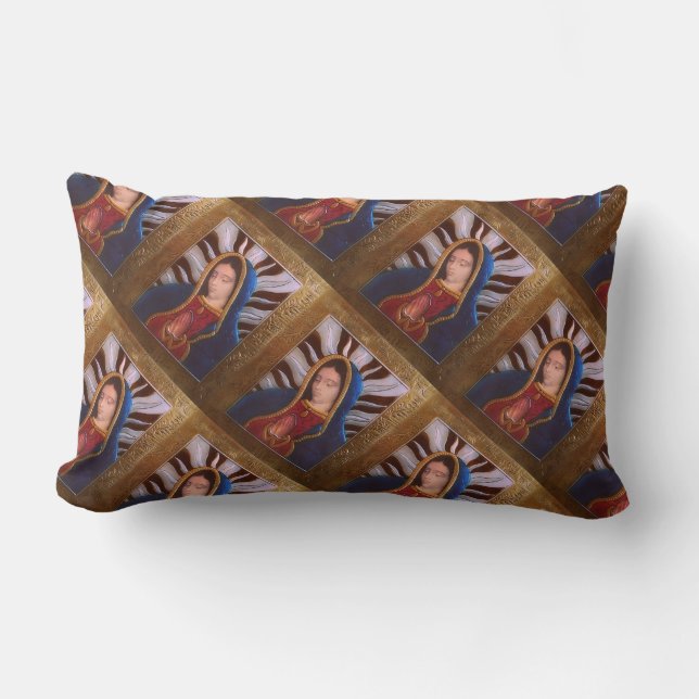 Coussin Rectangle Guadalupe Bleu et Or (Recto)