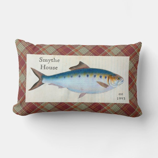 Coussin Rectangle Haddock bleu Poisson Plaid Tartan Lumbar Lisse Ore (Recto)