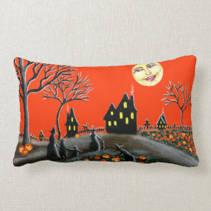 Coussin Rectangle Halloween, coussin, Jack-O-Lanternes, sorcières,