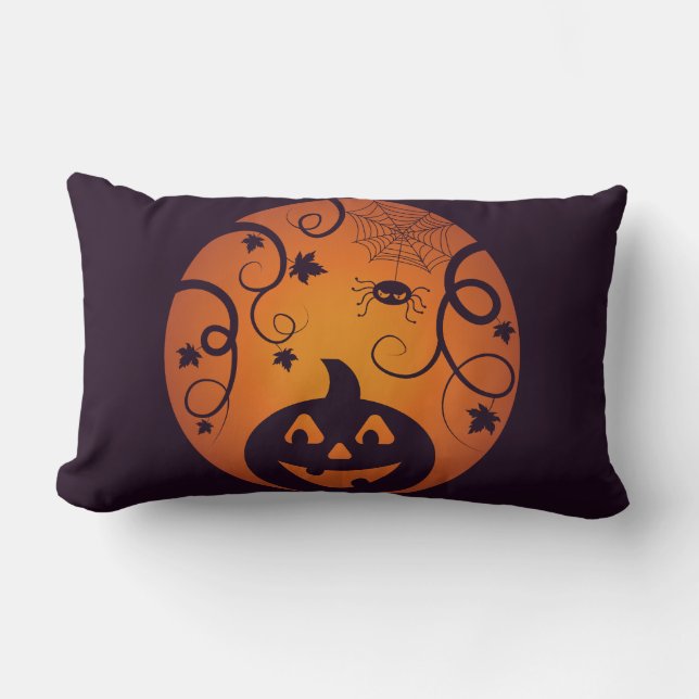 Coussin Rectangle Halloween Jack-o'-lantern citrouille visage et ara (Recto)