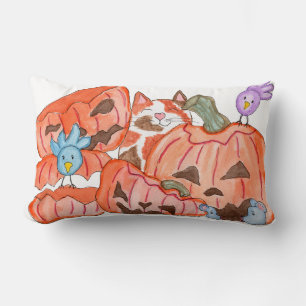 Coussin Rectangle Halloween Kitty et Citrouilles brisés