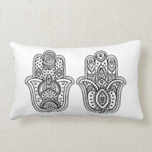 Coussin Rectangle Hamsa tiré par la main avec des ornements