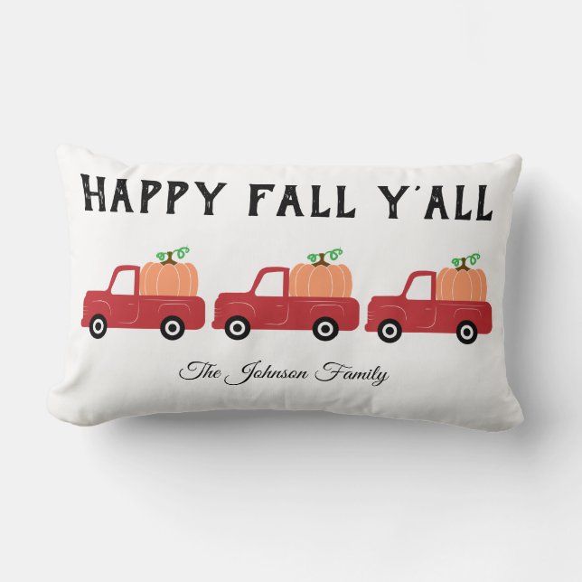 Coussin Rectangle Happy Fall Y'all Red Truck Citrouille Lumbar Couss (Recto)