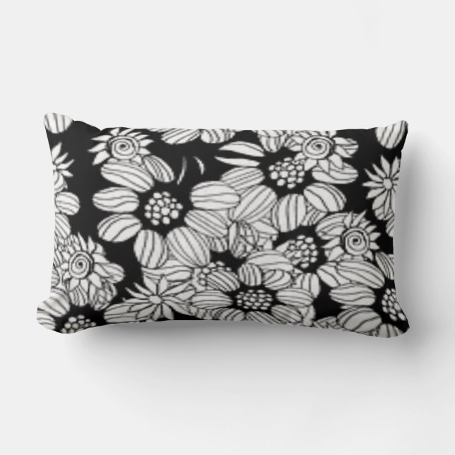 Coussin Rectangle Happy Floral Black & White Trendy Print (Recto)