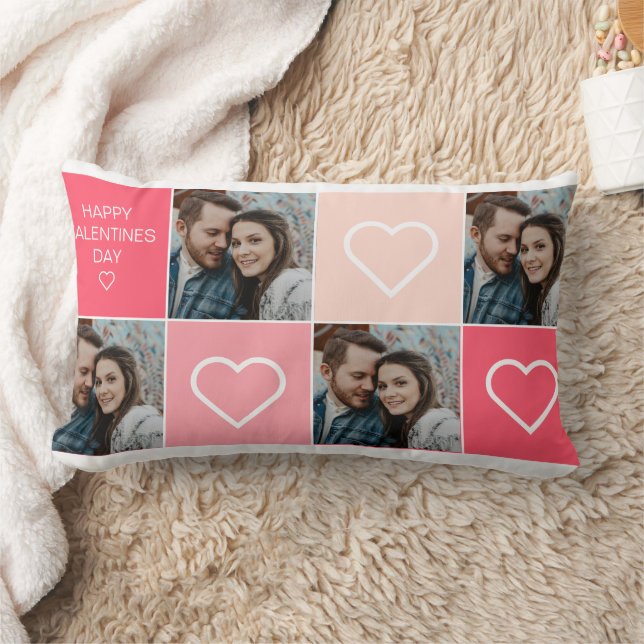 Coussin Rectangle Happy Valentines Day Four Photo Collage (Couverture)