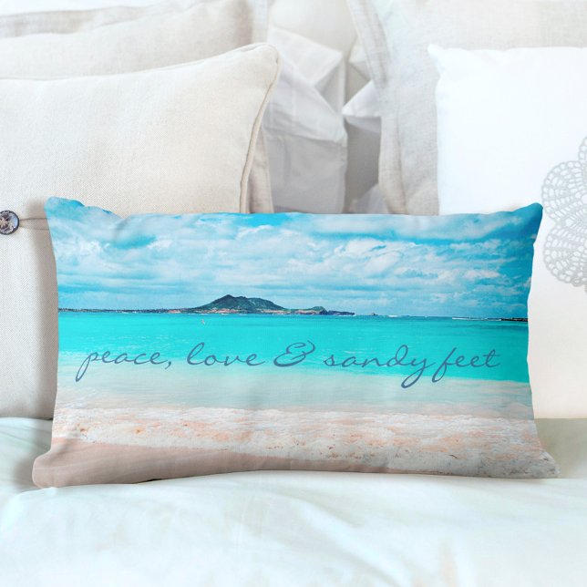 Coussin Rectangle Hawaii Tropical Beach Peace Love Sandy Feet (Créateur téléchargé)